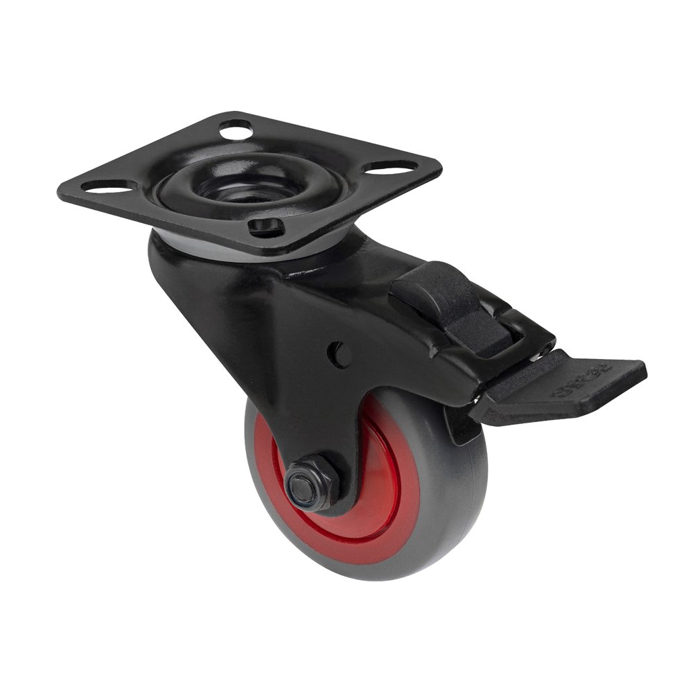 Pasukamas ratukas kietoms grindims WALTECO, d-50 mm, su plokšte, su stabdžiu, apkrova 50 kg