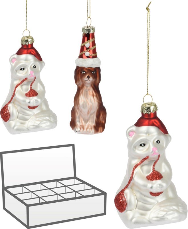 Eglutės žaisliukas Katė ir šuo, stiklinis, 2 dizainai