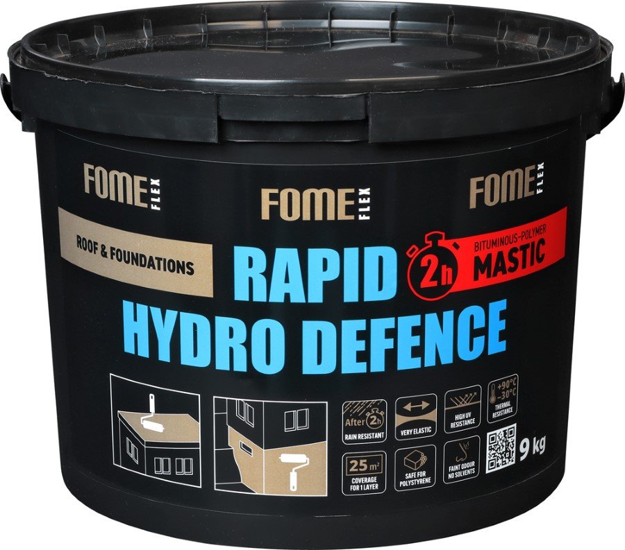 Bituminė-polimerinė mastika FOME FLEX, Rapid Hydro Defence Mastic, 9 kg