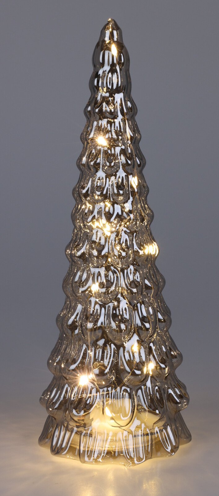 Stiklinė statulėlė Eglė, šviečianti, pilkos sp., 95 x 95 x 245 mm