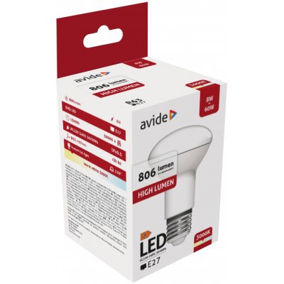 LED lemputė AVIDE, 8W (=60W), E27 R63, WW, 3000K, 220-240V, 806 lm, 25.000 val.