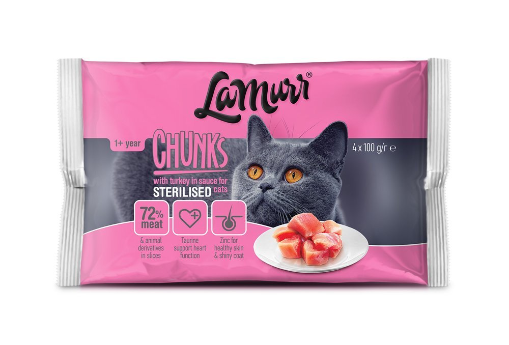 Konservuotas kačių ėdalas LA MURR, sterilizuotoms katėms su kalakutiena, 4 x 100g