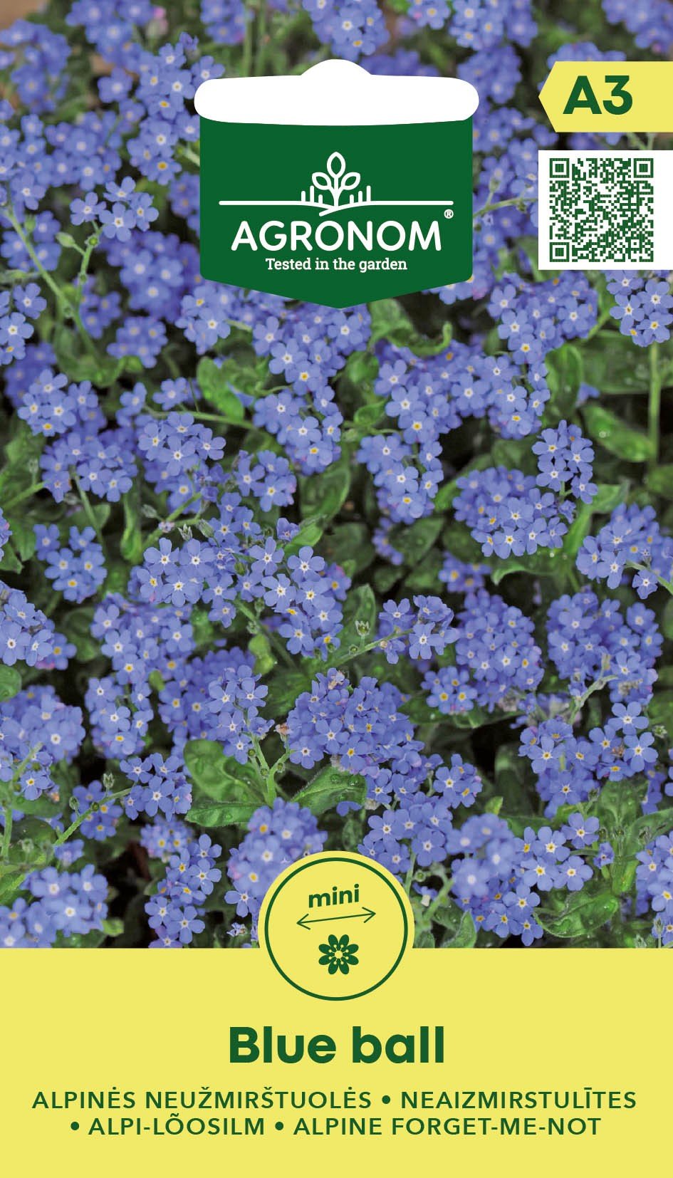 Gėlių sėklos, AGRONOM neužmirštuolės alpinės BLUE BALL, 0,2 g.
