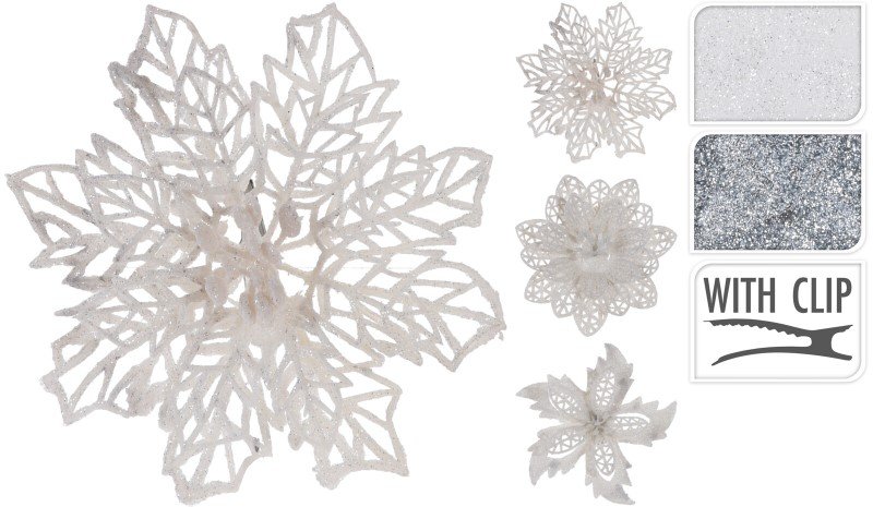 Kalėdinė dekoracija, prisegama gėlė, 3 skirtingi dizainai, 2 spalvos, 4 vnt.