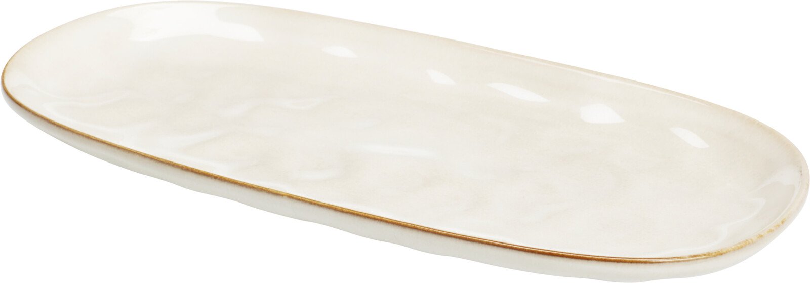 Lėkštė, akmens masės, kreminės sp. su parudavusiu apvadu, pailga 31,5 x 15 cm