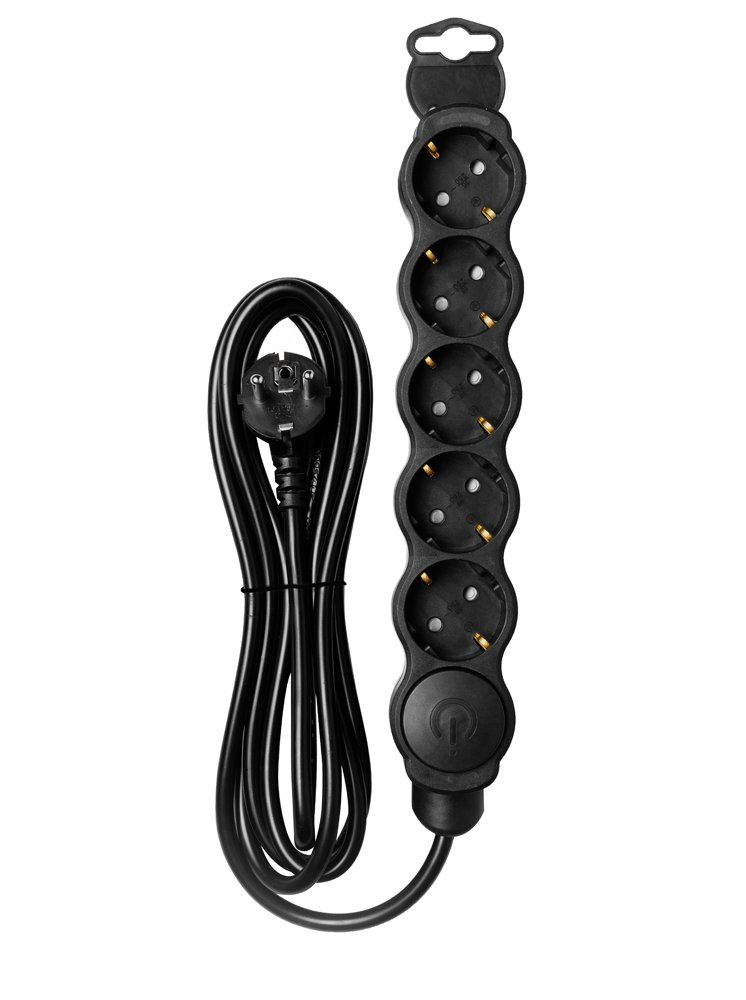 Ilgiklis ORRO 53131, 5 vietų, 3x1,5, su įžeminimu, su jungikliu, spl. juoda, 5 m