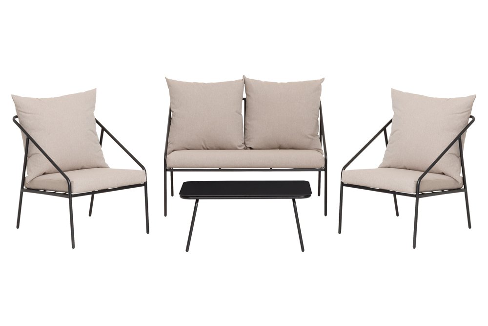 Lauko baldų komplektas 4LIVING Billy, komplektą sudaro 2 krėslai, dvivietė sofa ir stalas, rusvos sp.