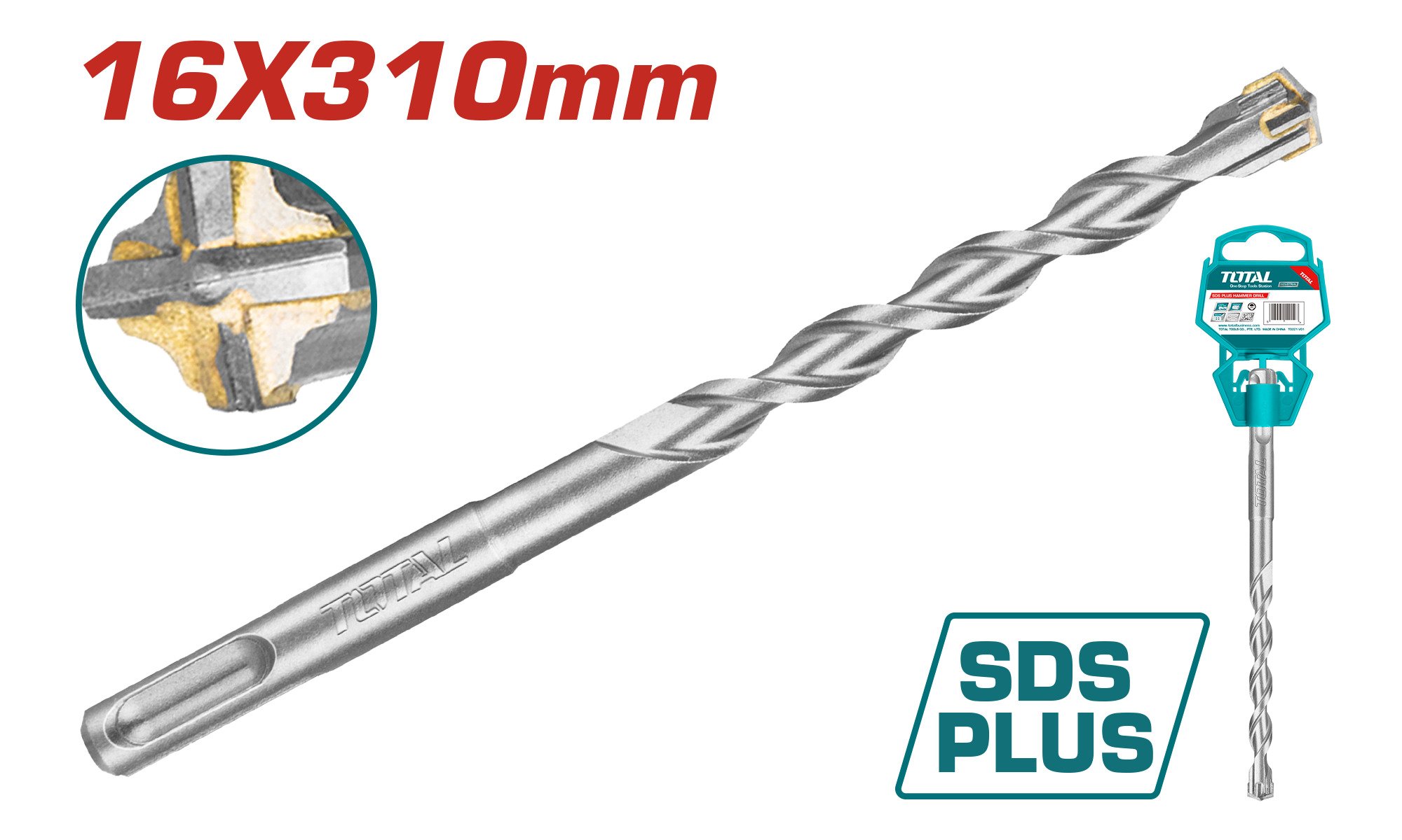 Grąžtas TOTAL, betonui, SDS plus cross, 16x310 mm, TAC311604C