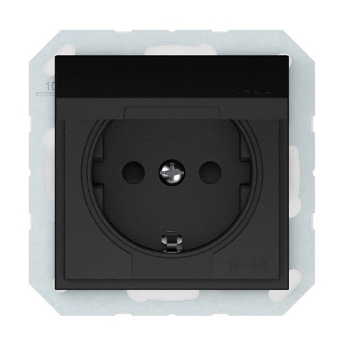 Kištukinis lizdas VILMA Qr1000 Rp16-003-22, 1 vietos, įleidžiamas, su įž., su klanda, IP44, matinės juodos sp.