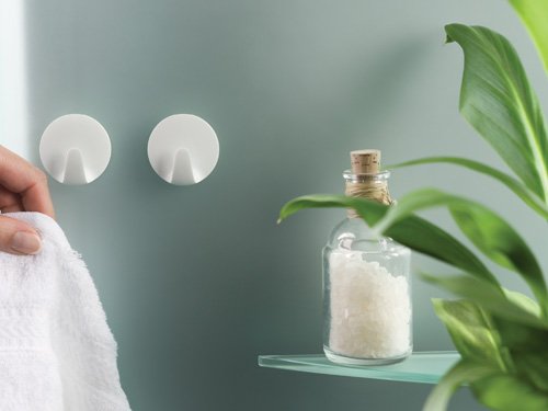 Klijuojami kabliukai TESA 57577, 3 Vnt., apvalūs, baltos spalvos