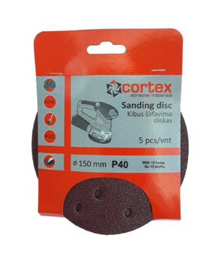 Šlifavimo diskas CORTEX, P40, 150 mm, 15 skylių, 5 vnt.