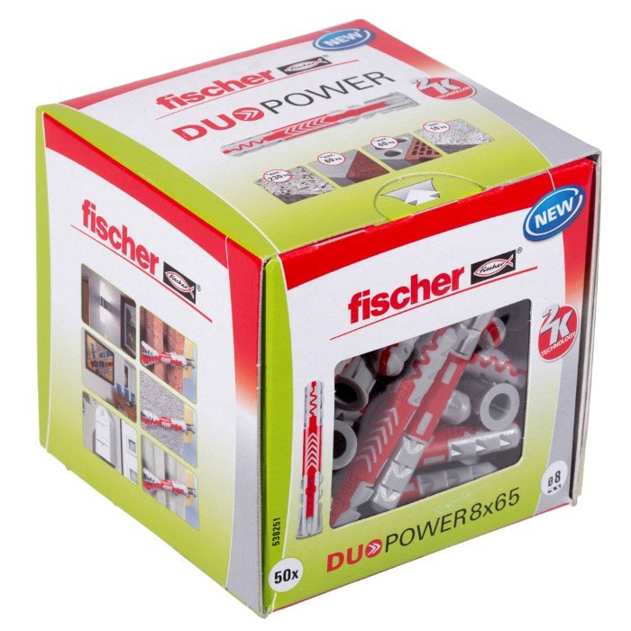 Dvikomponenčiai kaiščiai FISCHER Duopower, 8 x 65 mm, 50 vnt.