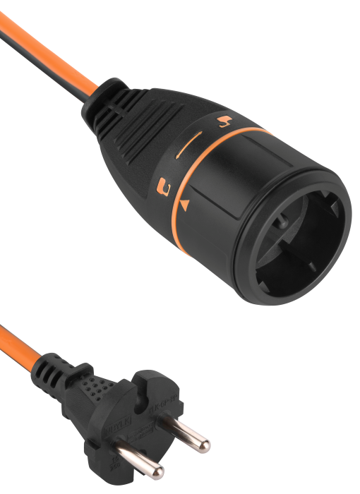 Ilgiklis ELECTRALINE Electralock, 1 lizd., 20m, be įž., be jungiklio, 2x1,5, juodai oranžinės sp., su užraktu, 1364