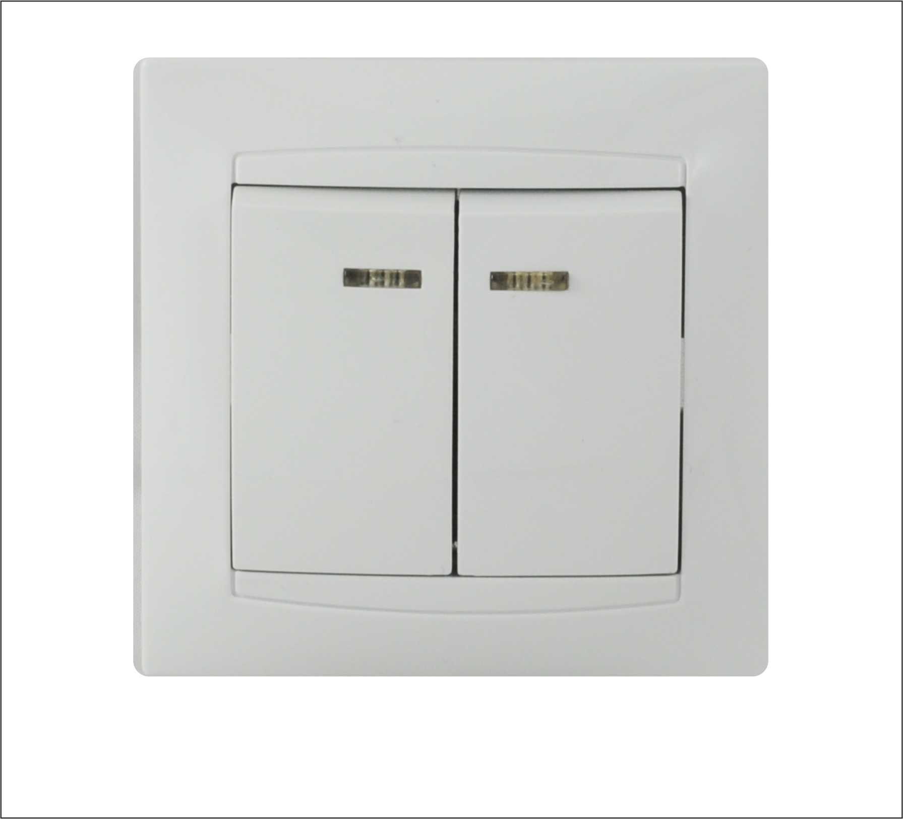Jungiklis ORRO Kvadrat, 2 klavišų, įleidžiamas, baltos spalvos, su LED pašvietimu, 10 A, 250 V, 9206-02N