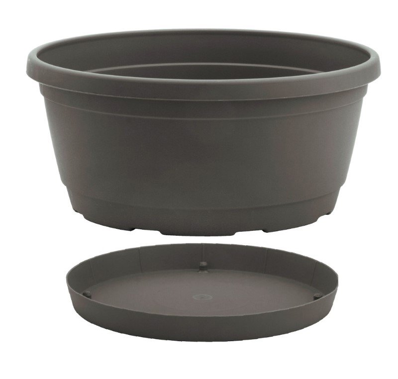 Plastikinis dubuo su lėkštute RUMBA, rusvos sp., 18 x 9 cm.