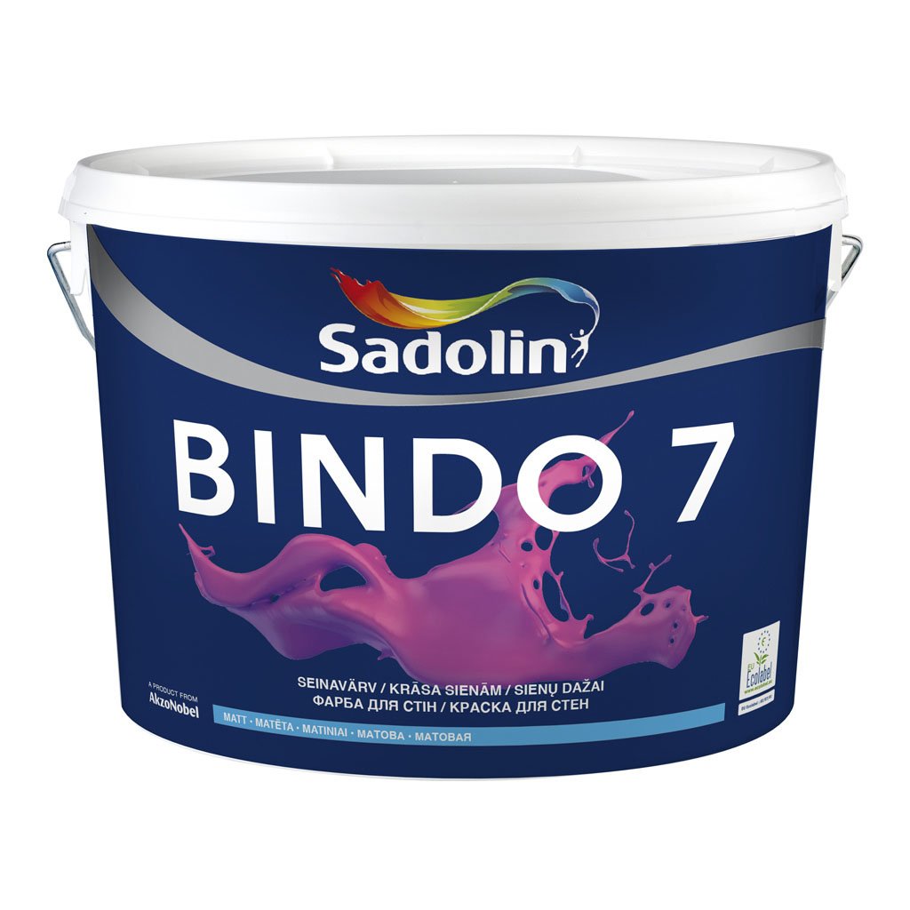 Vandeniniai vidaus dažai SADOLIN Bindo 7, 1 l, BW bazė, balti, matiniai