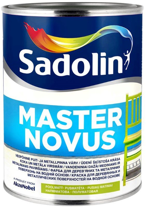 Vandeniniai alkidiniai dažai SADOLIN Master Novus 15, 1 l, BW bazė, balti, pusiau matiniai