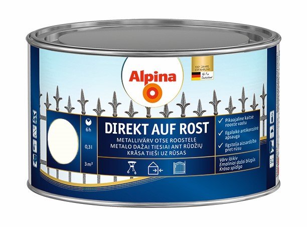 Antikoroziniai dažai ALPINA Direkt Auf Rost, 0,3 l, dramblio kaulo