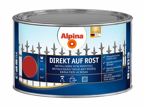 Antikoroziniai dažai ALPINA Direkt Auf Rost, 0,3 l, raudona