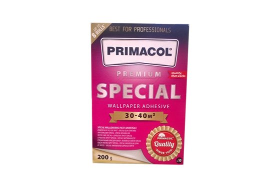 Tapetų klijai PRIMACOL Special, 200 g, klijai sukurti specialiai sunkiems tapetams