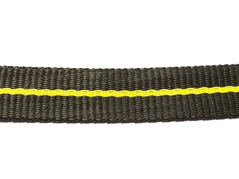 Austinis diržas POSAMO VAUKA, 25mm, polipropileninė pinta juosta, juoda / geltona, 100 m