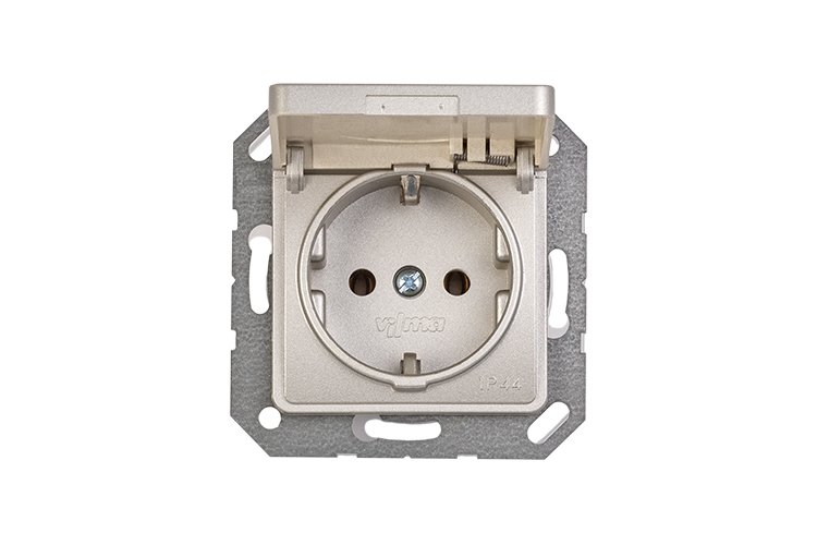 Kištukinis lizdas VILMA Sl 250, 1 vietos, įleidžiamas, su įž., IP44, šampano spalvos, RP16-003-02 SL