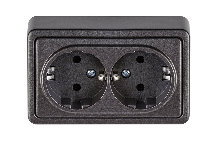 Kištukinis lizdas VILMA Sl+250, paviršinis, 2 vietų, su įž., antracito sp., RP16-021