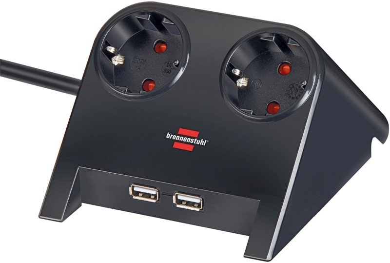 Ilgiklis BRENNENSTUHL, 2 lizd., 1,8m, su įž., be jungiklio, 3x1.5, 2 USB, 2100mA, 220V, juodos sp., 1153500222