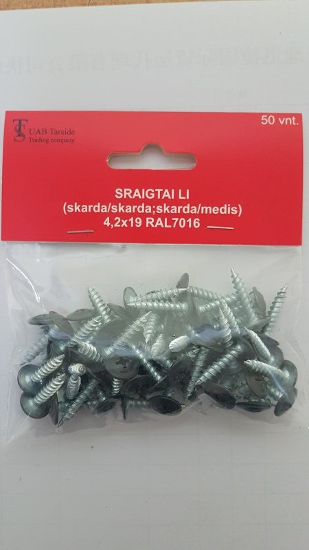 Sraigtai padidinta galva, 4,2 x 19 mm, RAL7016, t.pilka sp., 50 vnt.