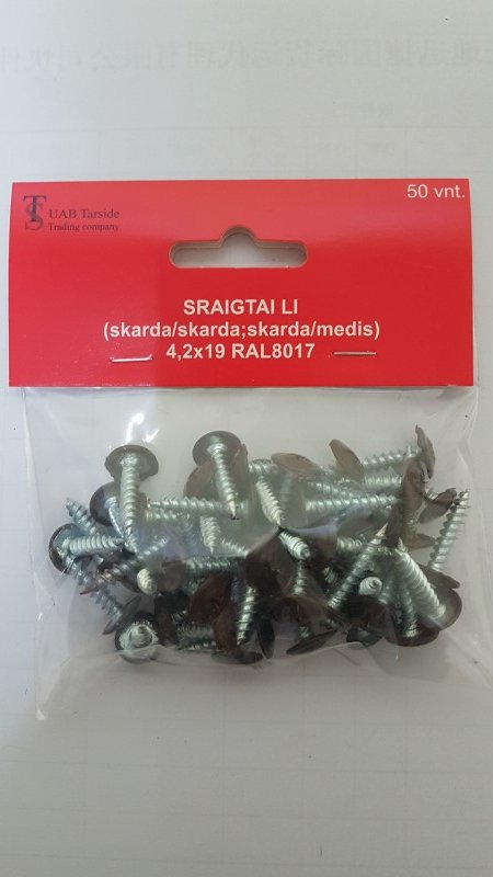 Sraigtai padidinta galva, 4,2 x 19 mm, RAL8017, ruda sp., 50 vnt.
