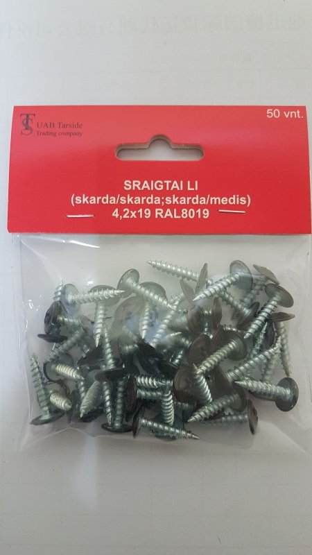 Sraigtai padidinta galva, 4,2 x 19 mm, RAL8019, t.ruda sp., 50 vnt.