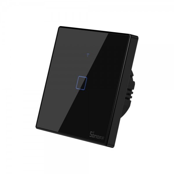 Išmanusis jungiklis SONOFF T3Eu1C-Tx, 1 kanalo, 480W, 230V, valdomas liečiamu mygtuku, programėle, Wi-Fi, balsu ir SONOFF pulteliu (nėra), juodas, IM190314018