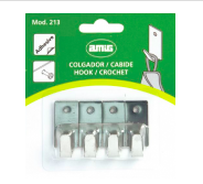 Klijuojami kabliukai AMIG 213, prisukami, nerūd. plieno, 4 vnt., 22017