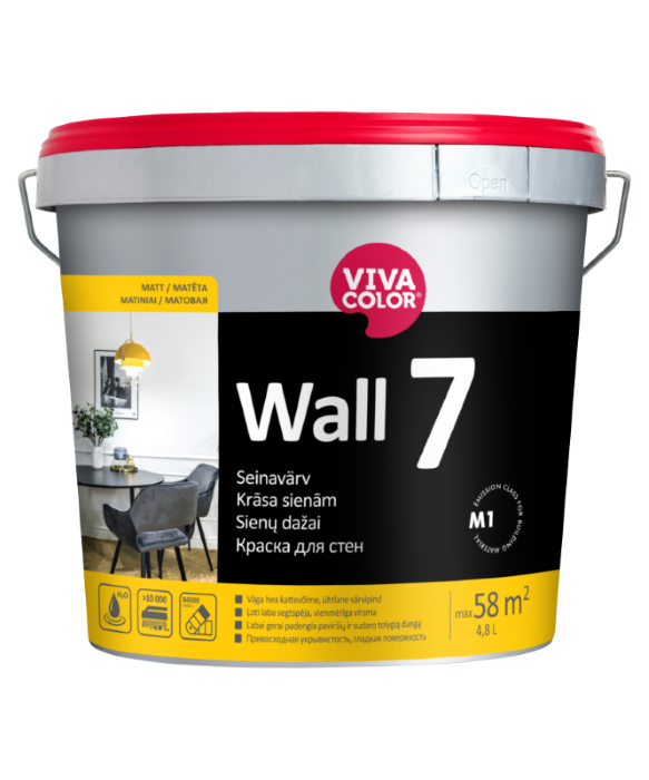 Vandeniniai vidaus dažai VIVACOLOR Wall 7, 4,8 l, A bazė, balti, matiniai