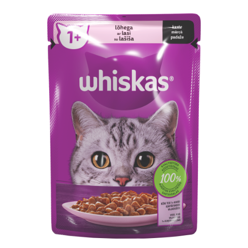 Konservuotas kačių ėdalas WHISKAS Adult, su lašiša, suaugusioms katėms, 85 g