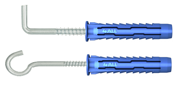 Universalių kaiščių rinkinys 4ALL RAWLPLUG, 10 x 50 mm, 4 vnt. su uždaru kabliu, 4 vnt. su kabliu