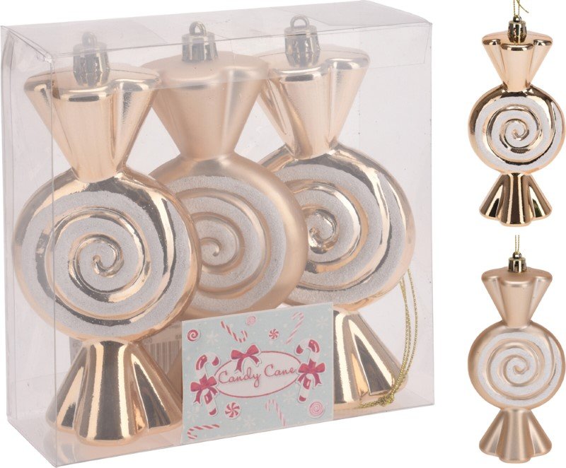 Kalėdiniai eglutės papuošimai Saldainiai, 13 cm, auksinės sp., 3 vnt.