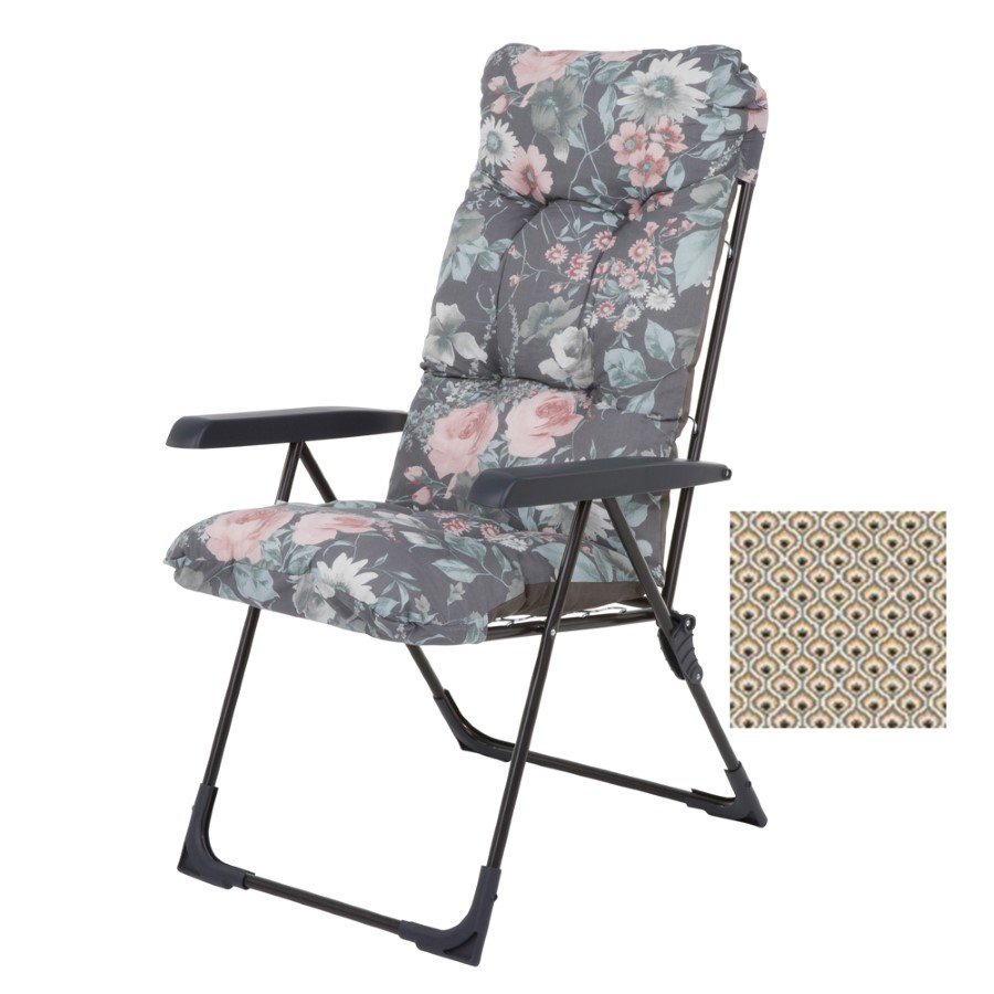 Kėdė su porankiais PATIO Malaga H037-05PB, 118x48x6cm, sulankstoma, plienas, tekstilė, apkrova iki 110kg