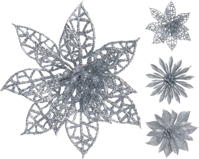 Kalėdinė dekoracija, prisegama gėlė, 3 skirtingi dizainai, 4 vnt.