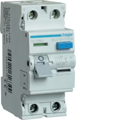 Srovės nuotekio relė HAGER Cd226J, 2P, 25A, 30 mA, AC