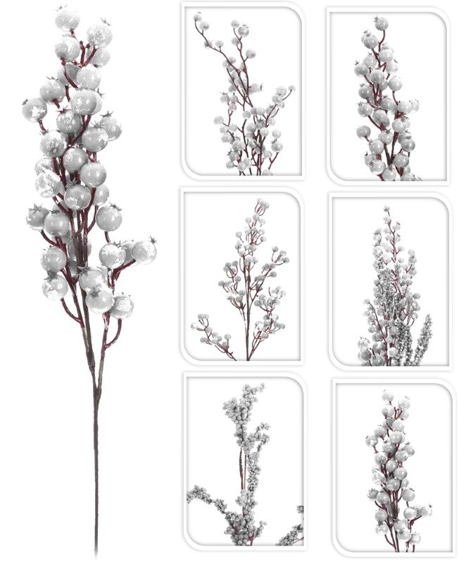 Dekoratyvinė šakelė su uogomis, 37 cm, baltos sp., skirtingų rūšių