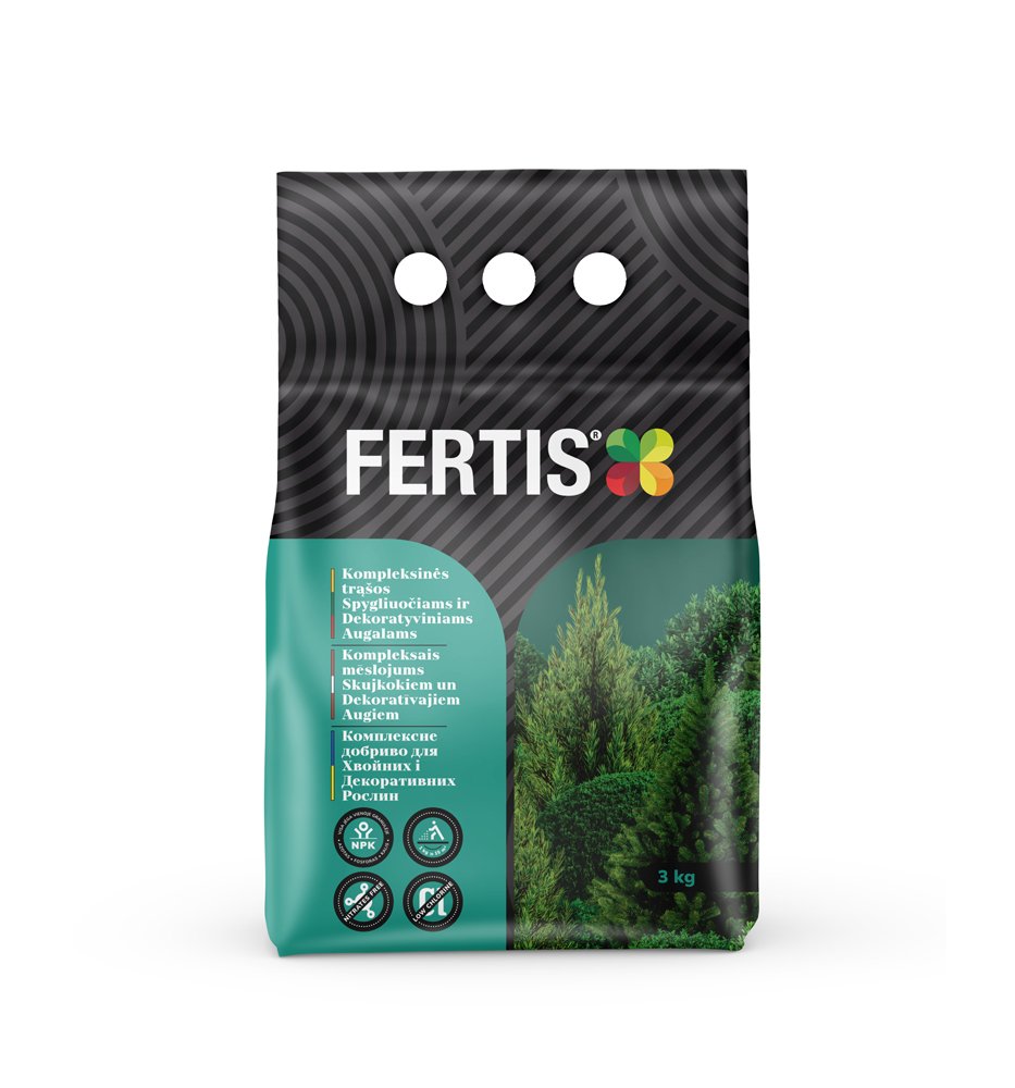 Kompleksinės trąšos FERTIS, spygliuočiams ir dekoratyviniams augalams, 3 kg