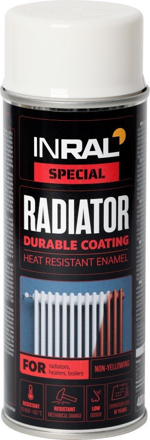 Aerozoliniai dažai INRAL Radiator, balti, 400 ml, radiatoriams