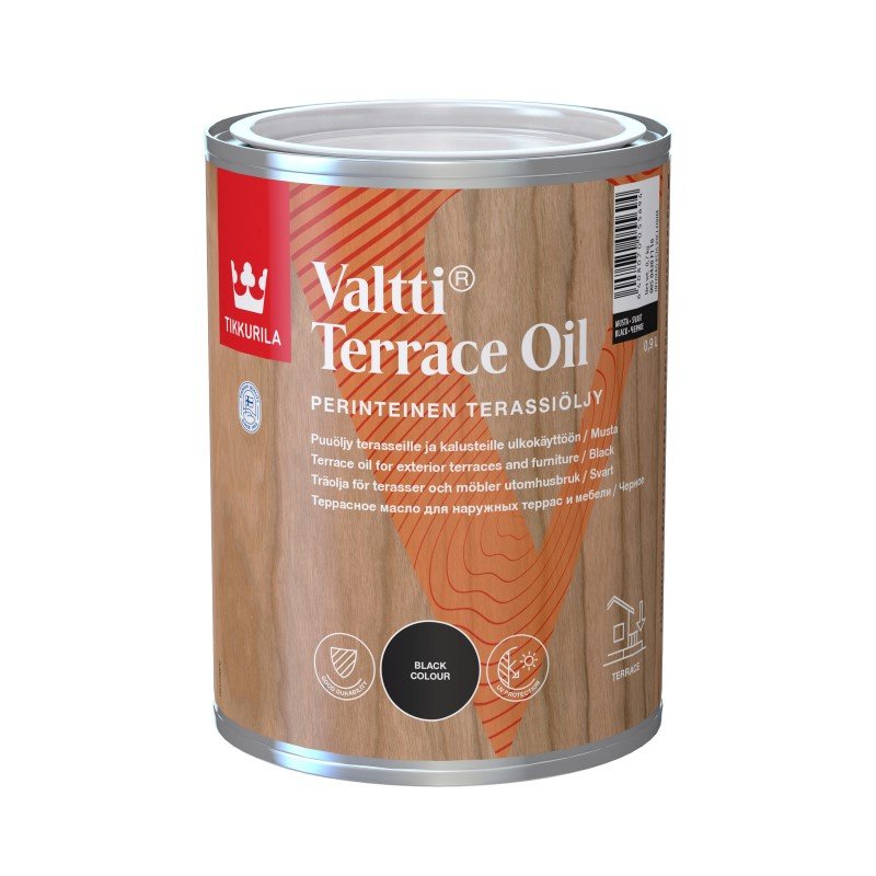 Aliejus terasoms ir lauko baldams TIKKURILA, Valtti Terrace Oil, 0,9 l, juodas