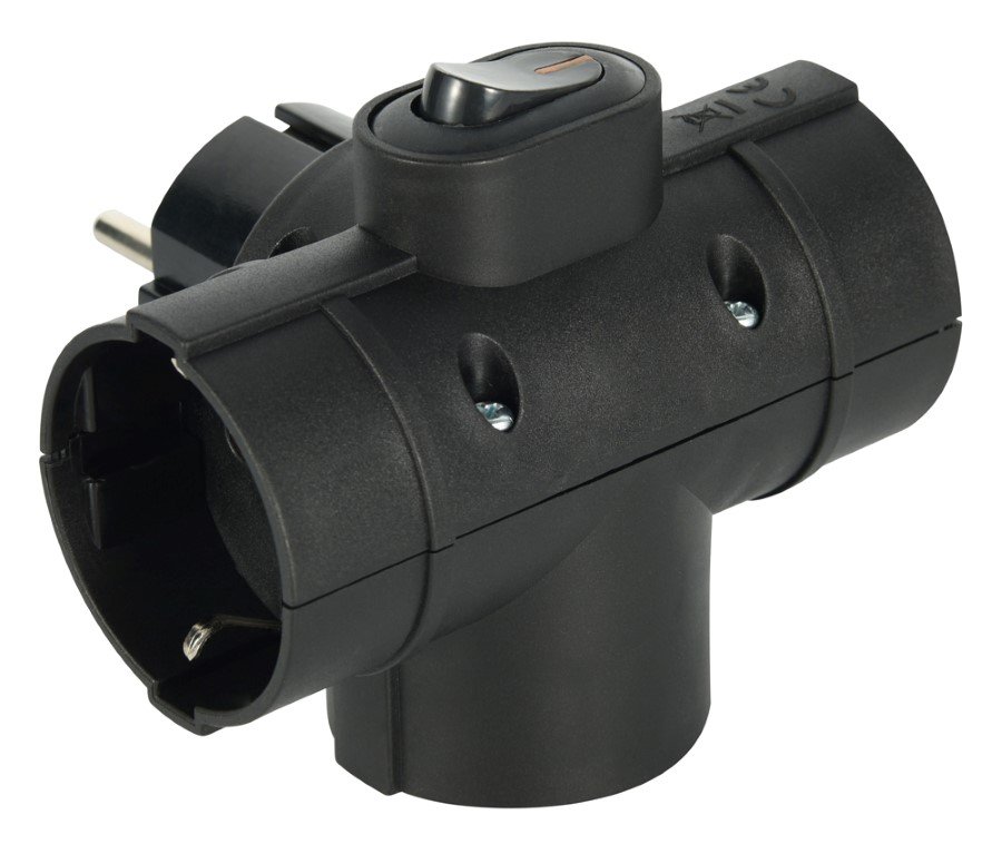 Šakotuvas ELECTRALINE, 3 lizdų, su įž., su jungikliu, 2P+E 16A 250V, juodos sp., 55091