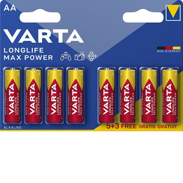 Maitinimo elementai VARTA Longlife Max Power, 5+3 vnt., AA, Alkaline LR6