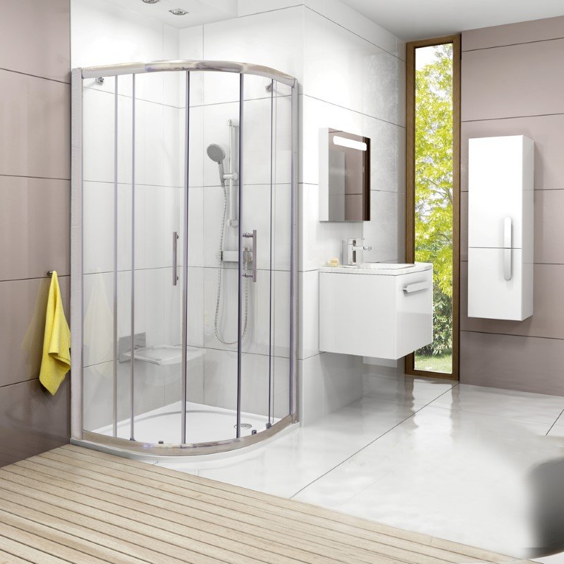 Dušo kabina RAVAK Xp1Cp4-90 R550, 90 x 90 x 190 cm, pusapvalė, skaidrus stiklas, chromo spl., be padėklo, Čekija