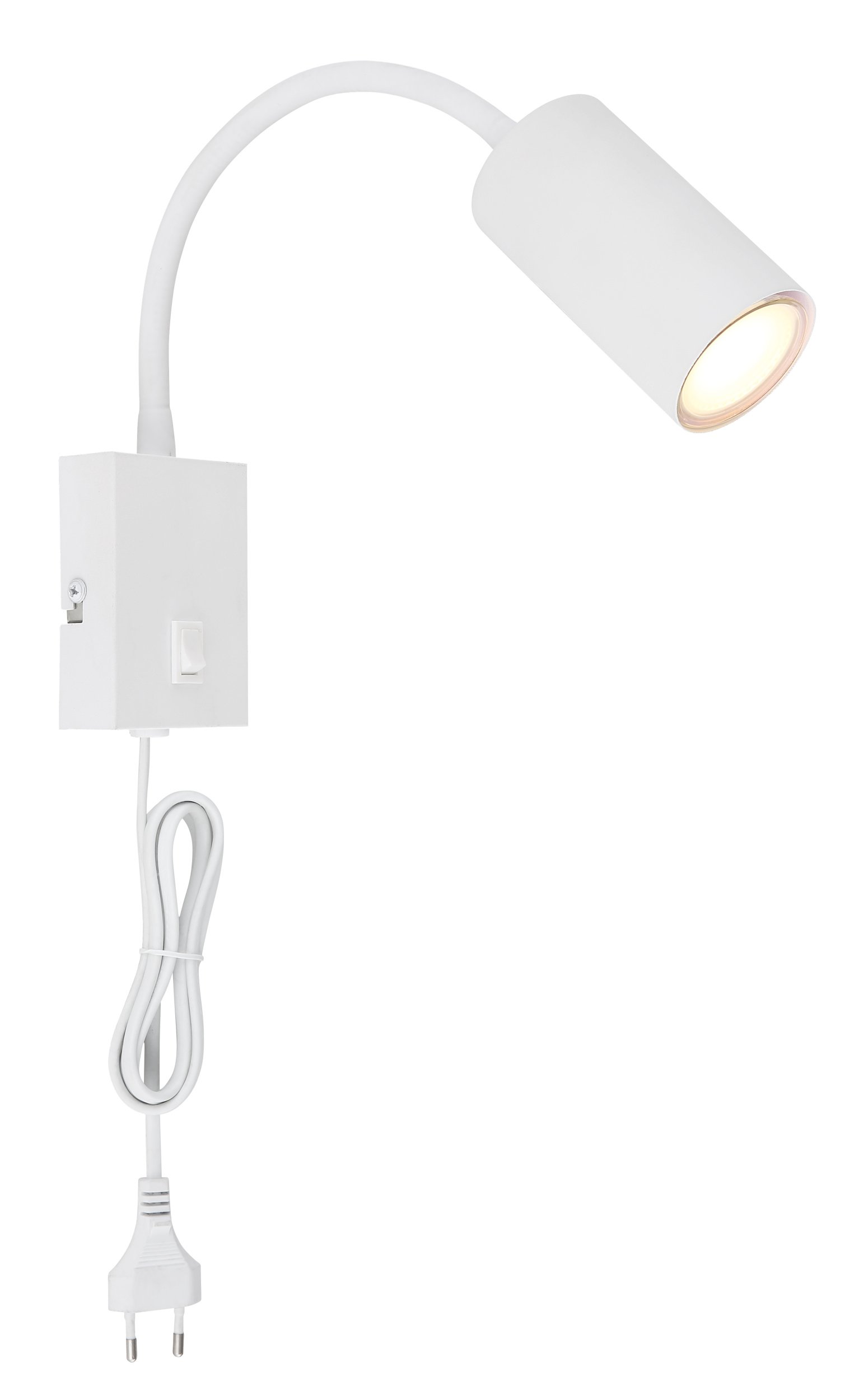 Kryptinis šviestuvas GLOBO Robby, GU10, 1 x 25W, 230V, su jungikliu, su 1,5 m ilgio laidu, metalinis, baltos sp., 70 x 440 x 320 mm, 57911WW