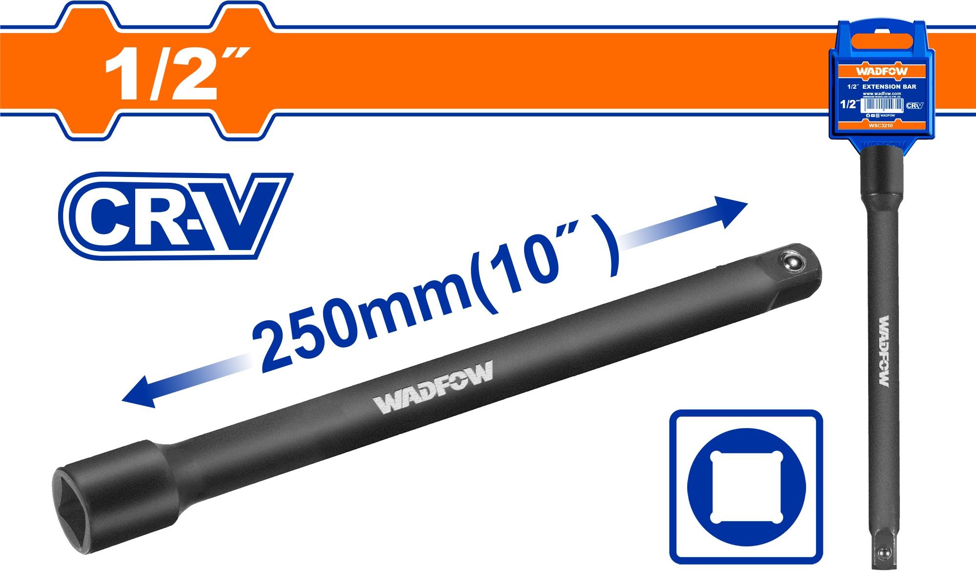 Smūginių galvučių prailgintojas WADFOW, 1/2”, 50BV30, 250 mm, WMS5210