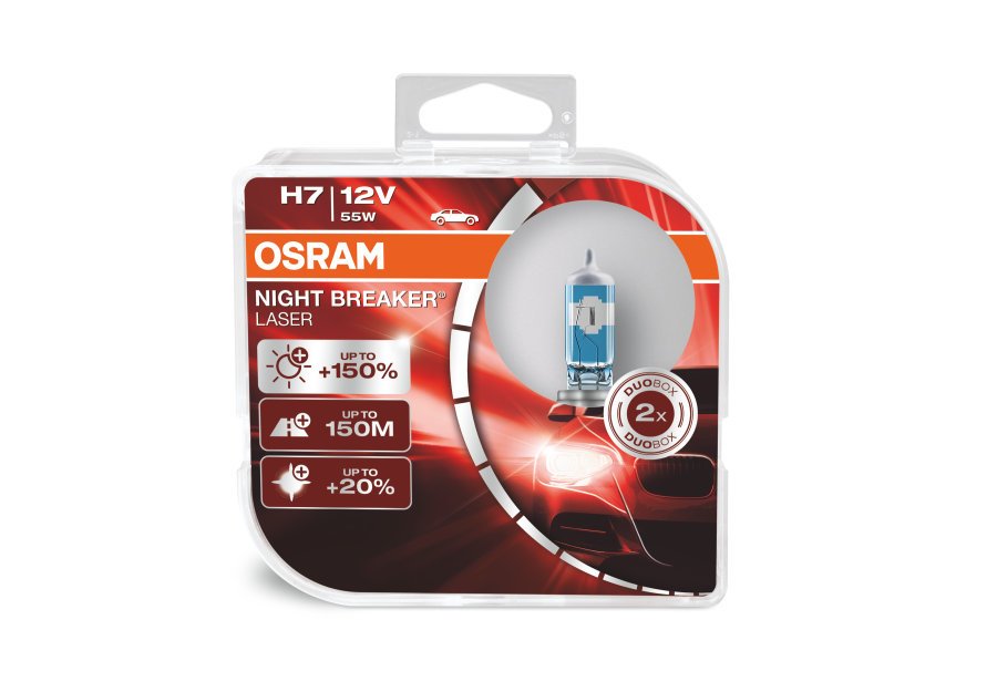 Automobilinė lemputė OSRAM, Night Breaker Laser +150%, H7, 55W/12V, PX26D, 2vnt